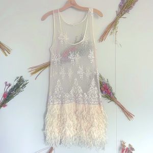 Free People Intimately Gorgeous Beaded Embroidered Lace Mini Dress size S!